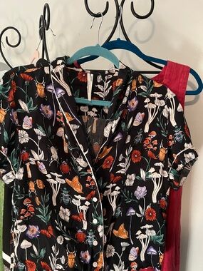 Floral & Mushroom Print Short Sleeve pj shirt